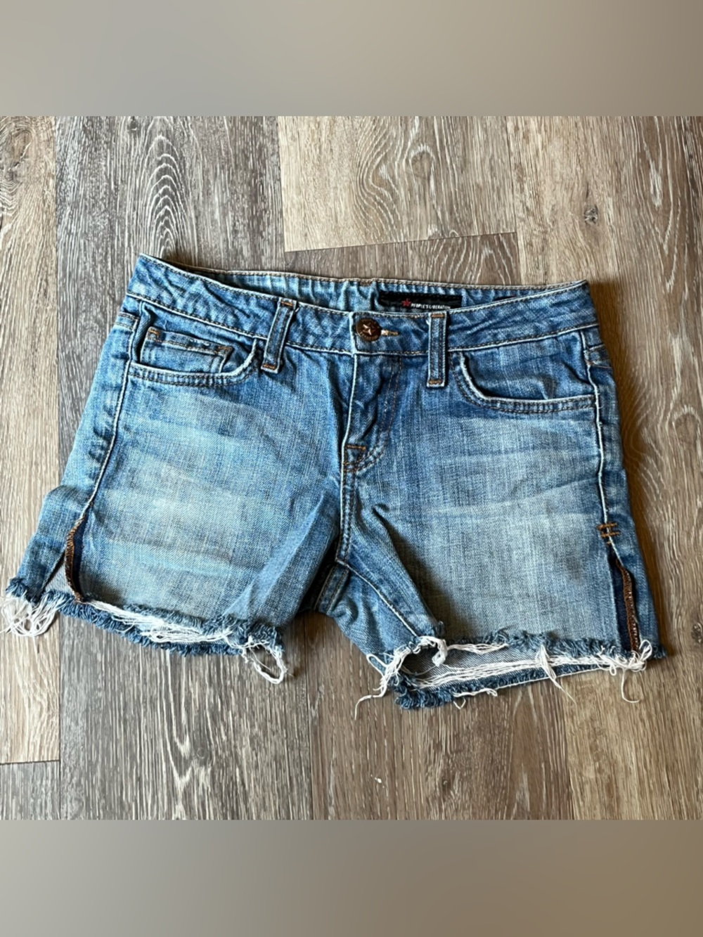 People's Liberation Blue Washed Denim Shorts with Contrast Stitching